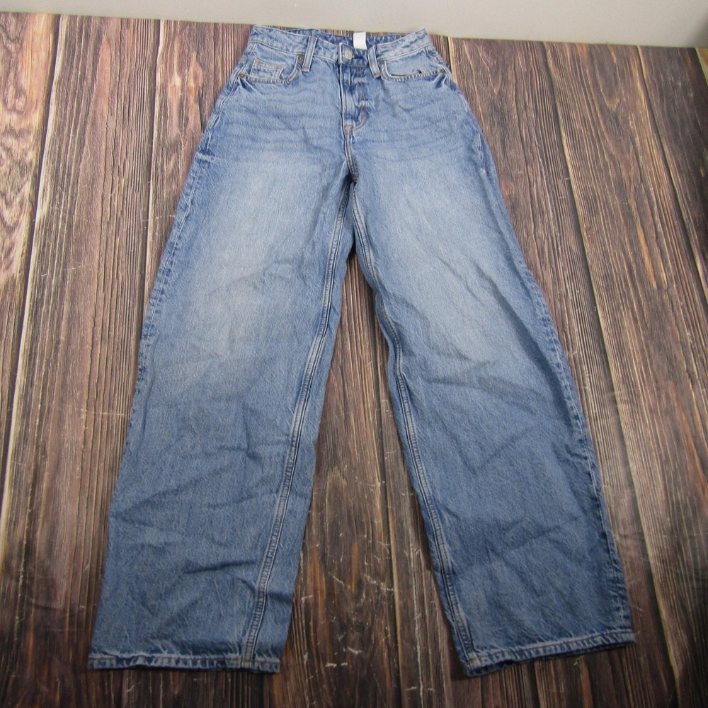 H&M Jeans Womens 2 Blue Baggy Loose Fit High Waist Relaxed Leg Denim 100% Cotton